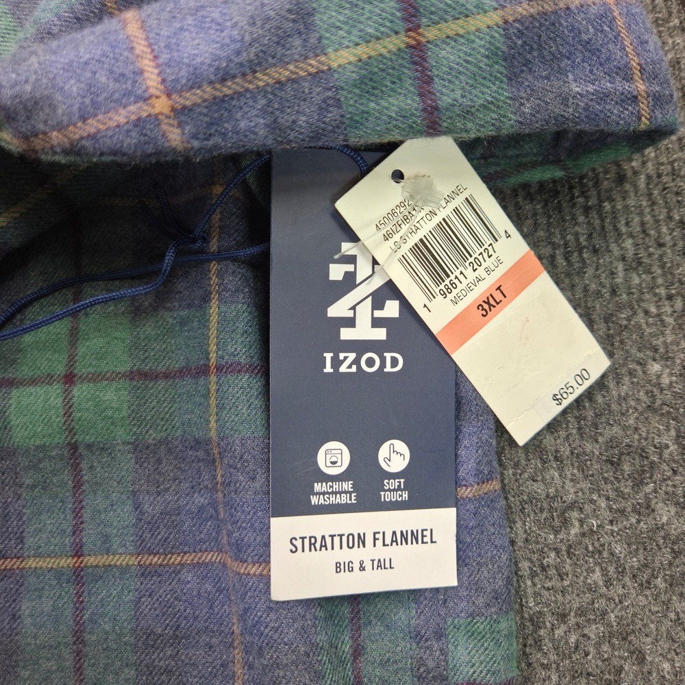 IZOD Mens 3XLT Blue Green Stratton Flannel Shirt Big & Tall Plaid Button Up NWT - Picture 3 of 9